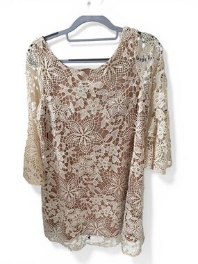 Judith March Cream Crochet Lace Tunic with Tan Lining